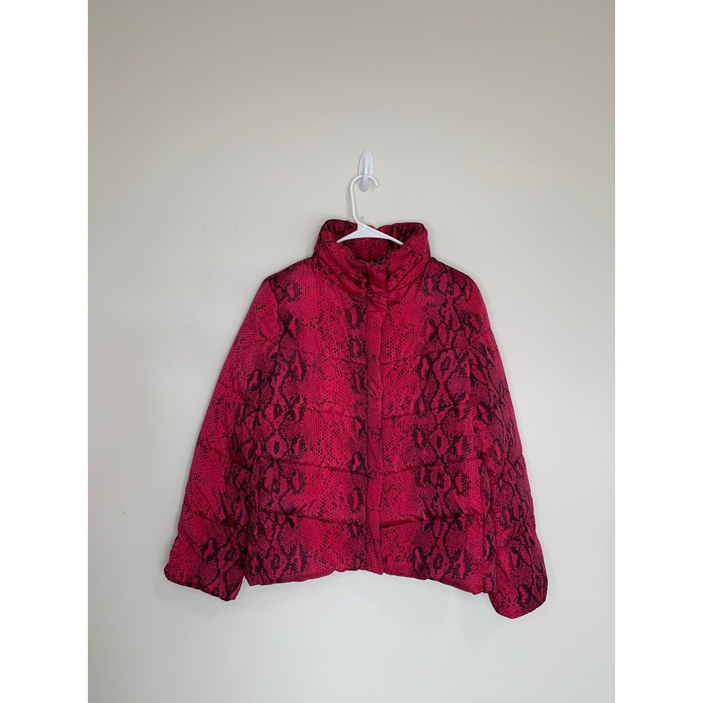 Betsey Johnson Quilted Puffer Coat Fuchsia Snakeskin Print Small Inidi Sleeze